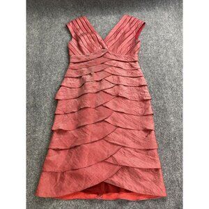 Adrianna Papell Dress Womens 6 Red Shimmer Tiered Sleeveless‎ V Neck Lined Party